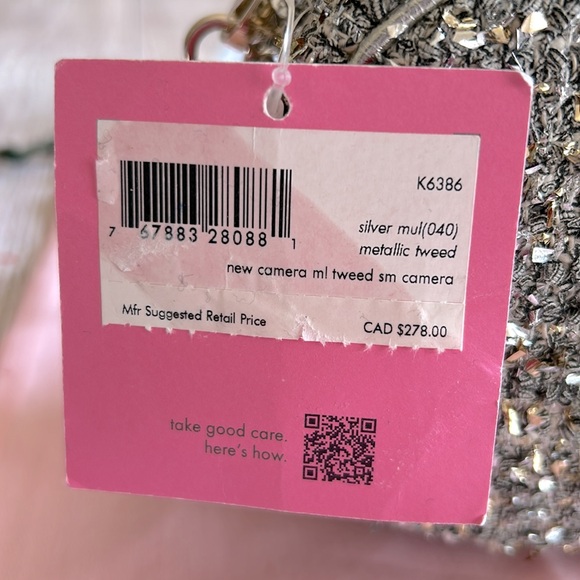 NWT Kate Spade New Camera Silver Multi Metallic Tweed Fabric Small crossbody bag - Picture 6 of 6